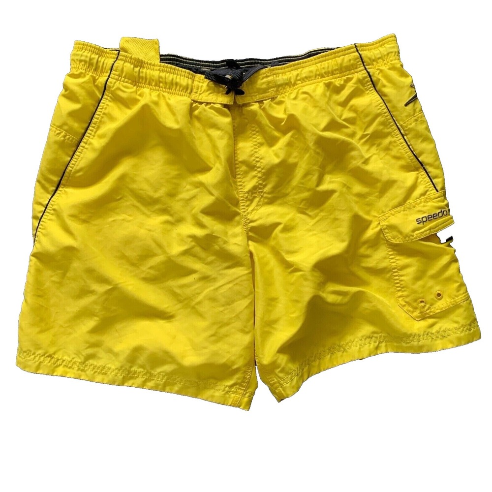 Speedo Board Shorts Mens Extra Large Yellow Lined Pockets‎ Retro Light Weight